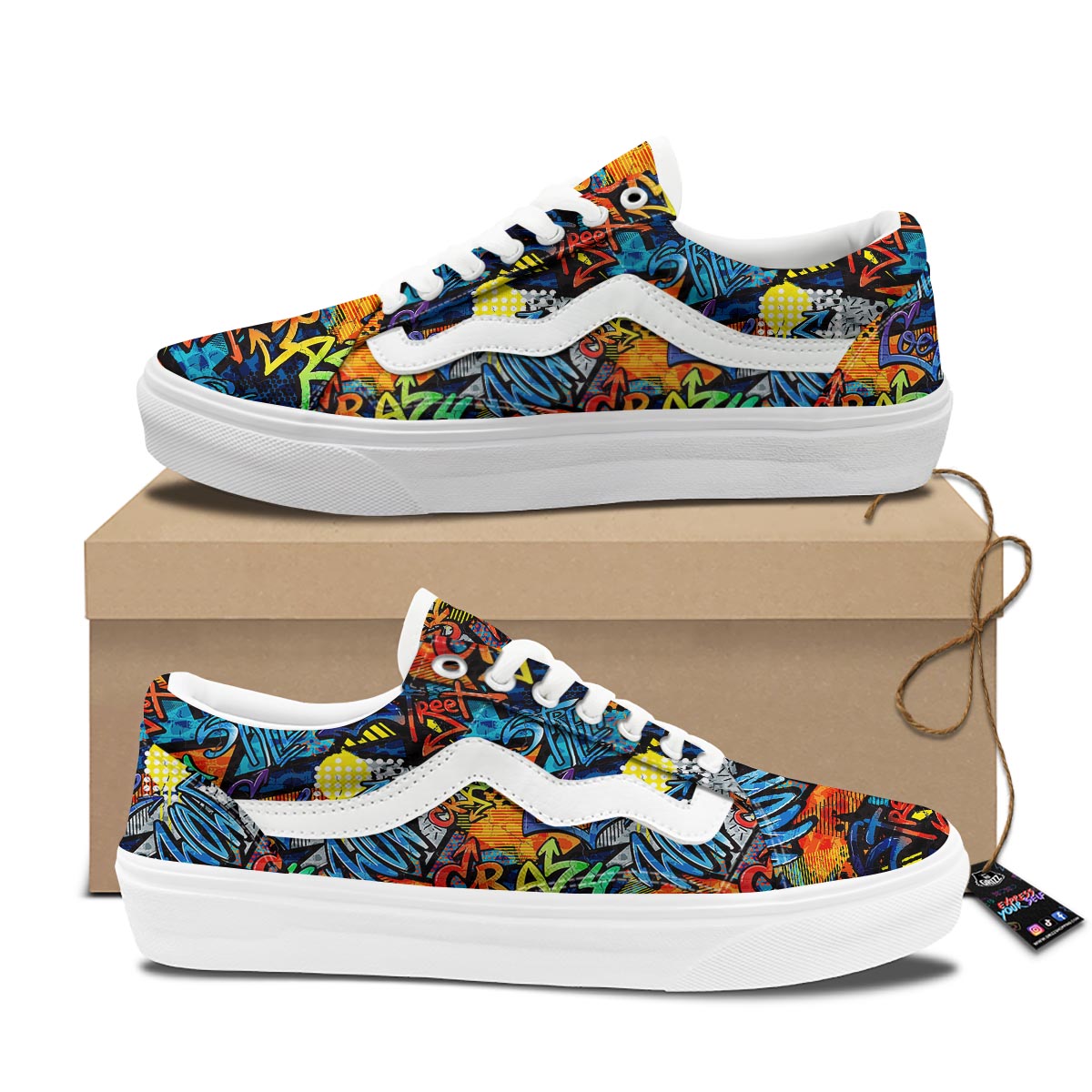 Graffiti Retro Print Pattern Skate Shoes-grizzshop