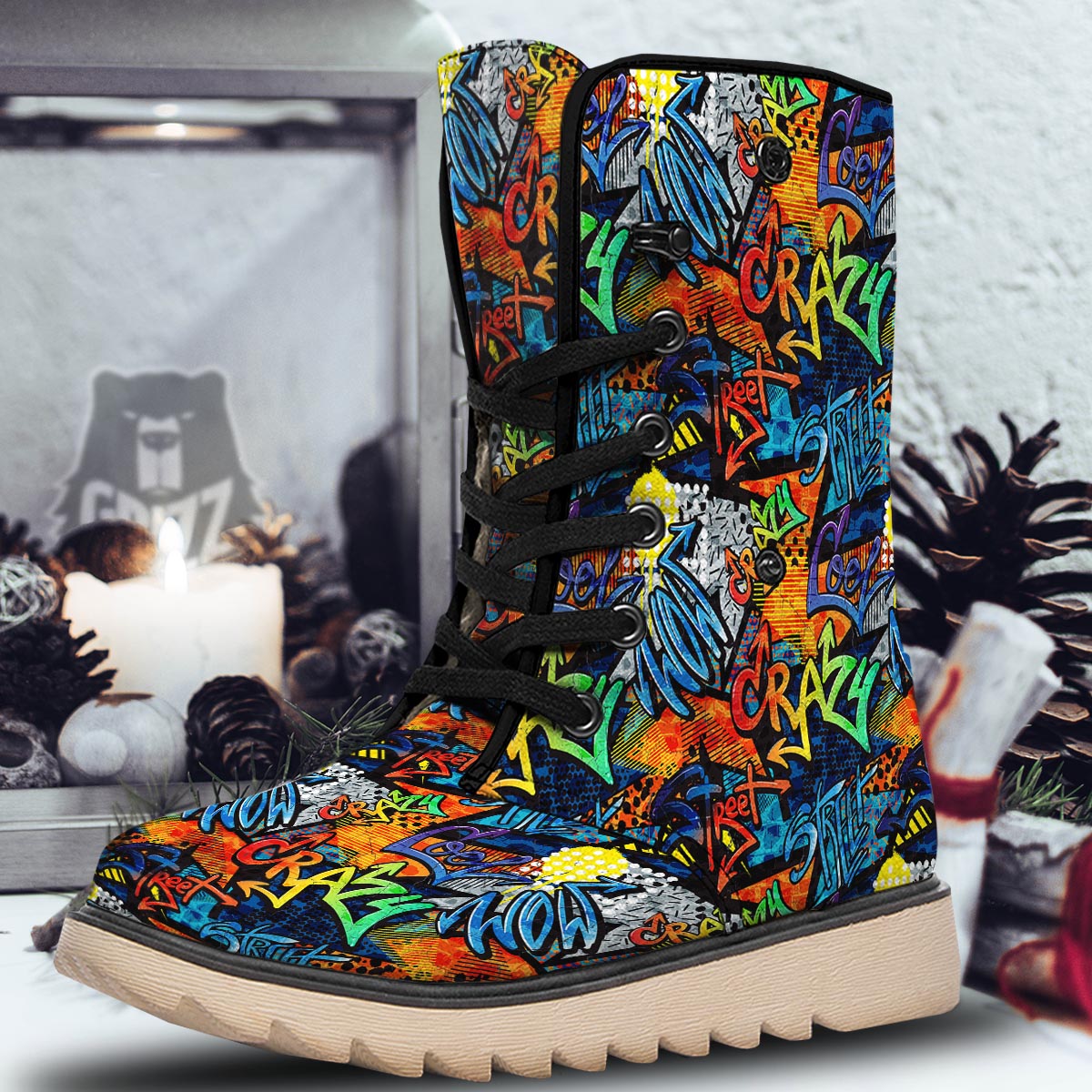 Graffiti Retro Print Pattern Snow Boots-grizzshop