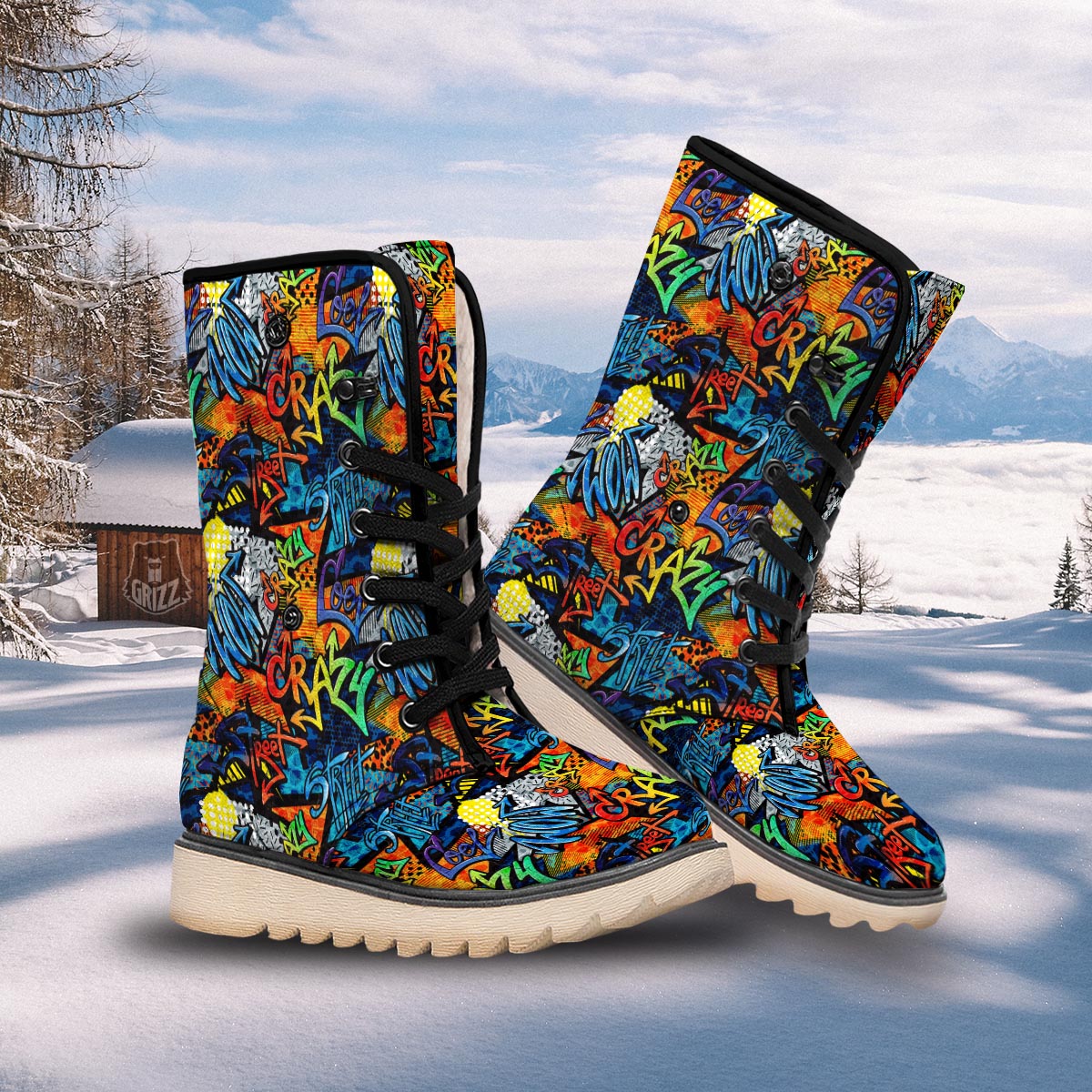 Graffiti Retro Print Pattern Snow Boots-grizzshop