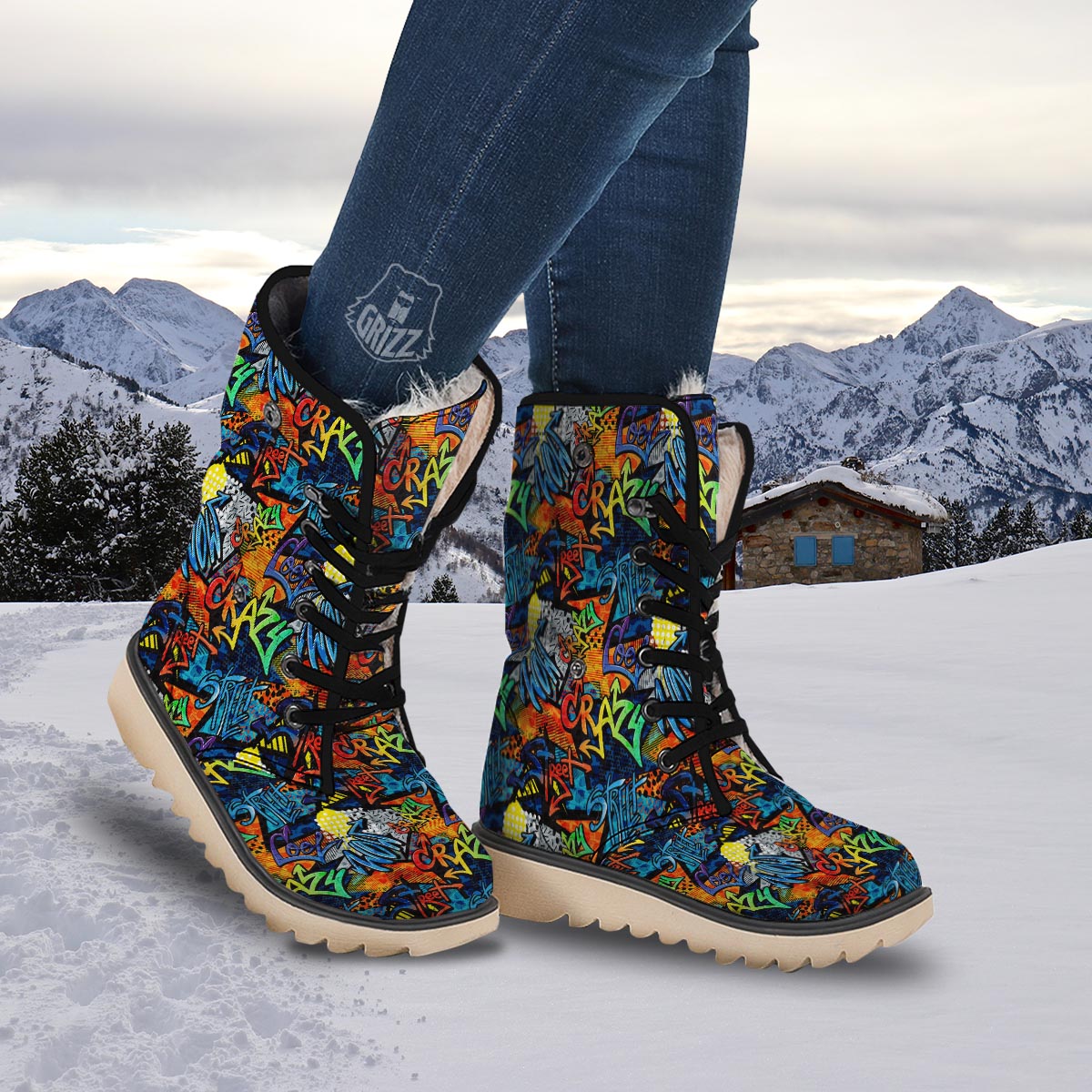 Graffiti Retro Print Pattern Snow Boots-grizzshop