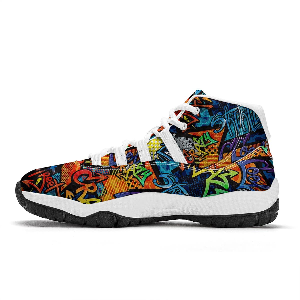 Graffiti Retro Print Pattern White Bball Shoes-grizzshop