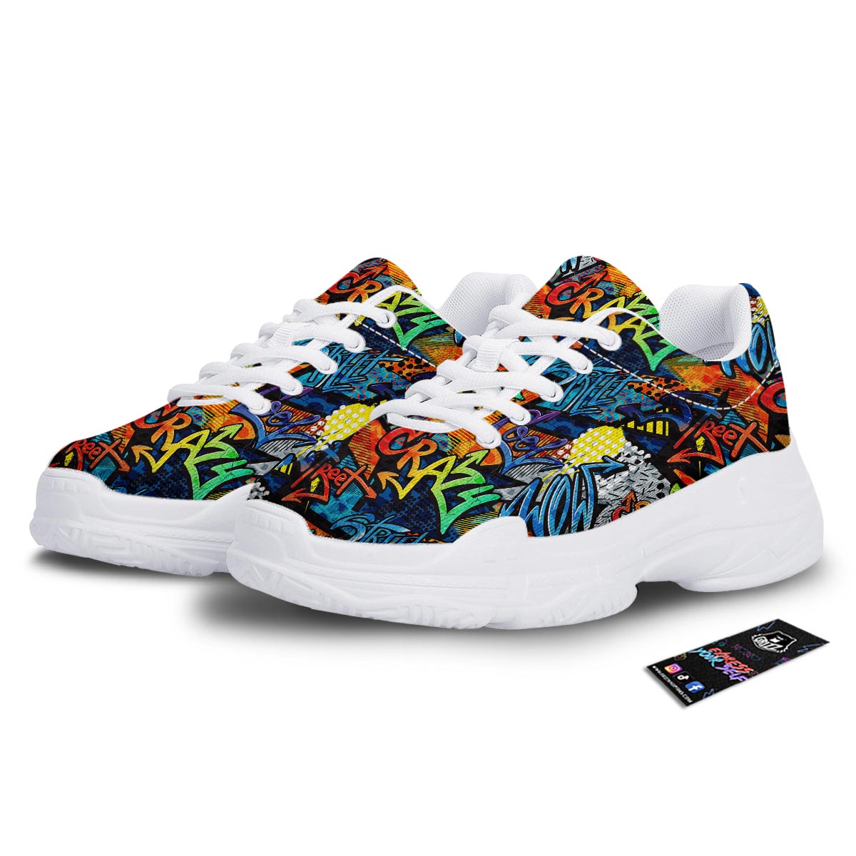 Graffiti Retro Print Pattern White Chunky Shoes-grizzshop