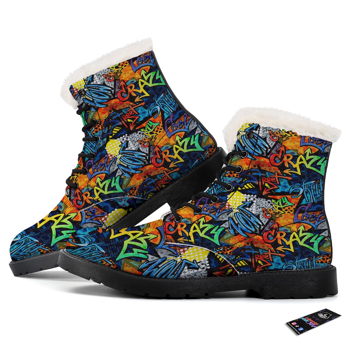 Graffiti Retro Print Pattern Winter Boots-grizzshop