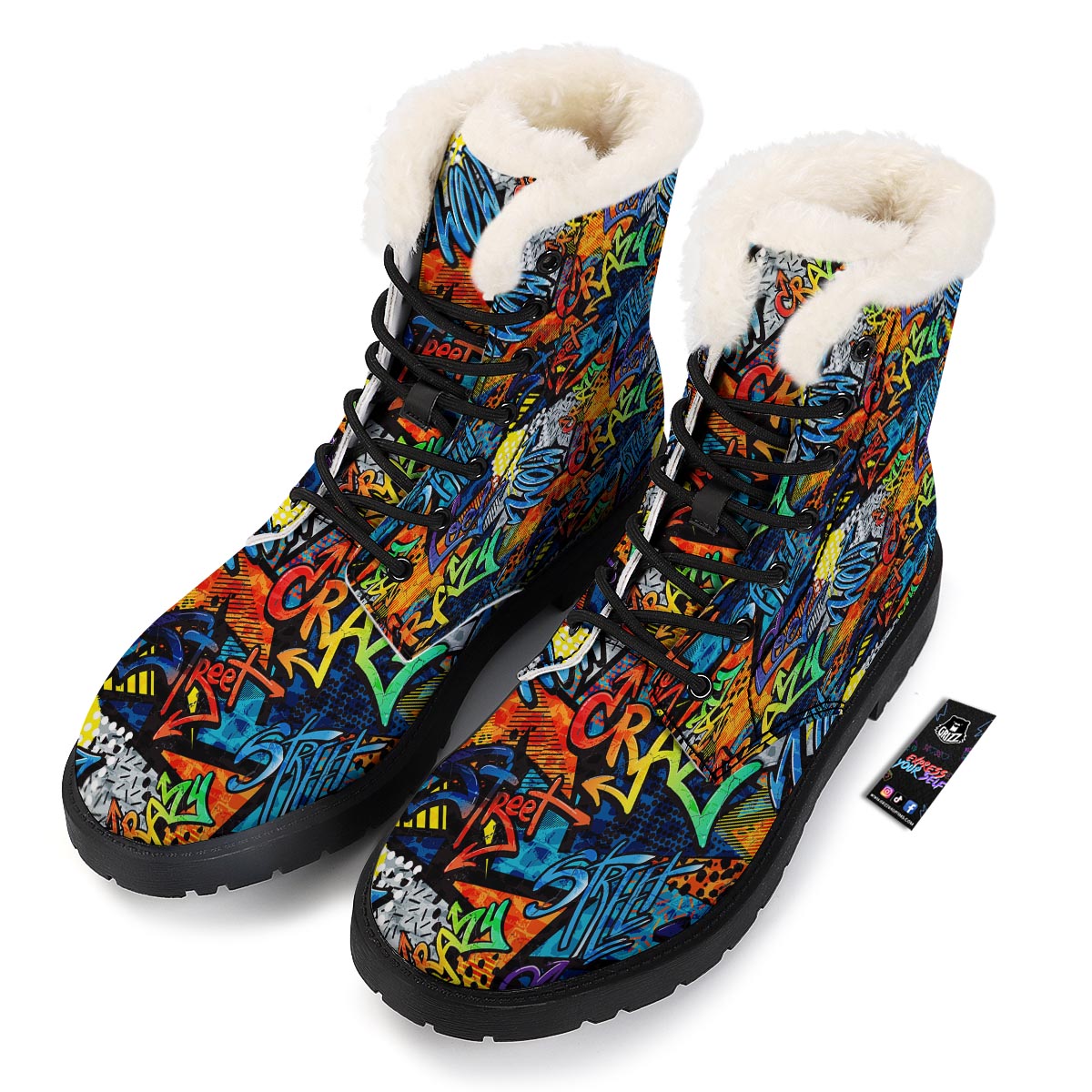 Graffiti Retro Print Pattern Winter Boots-grizzshop