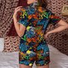 Graffiti Retro Print Pattern Women Silk Pajamas-grizzshop