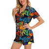 Graffiti Retro Print Pattern Women Silk Pajamas-grizzshop