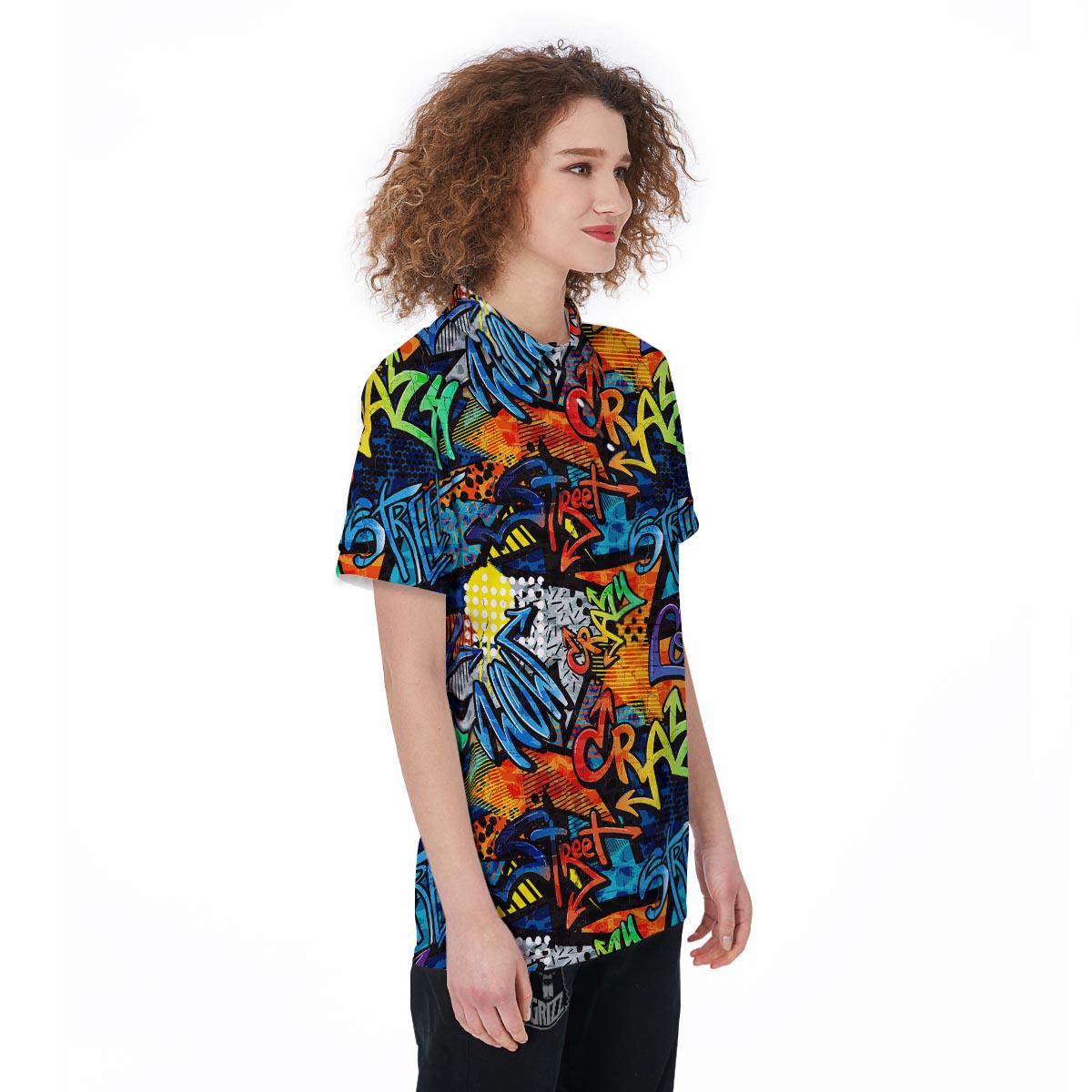 Graffiti Retro Print Pattern Women's Golf Shirts-grizzshop