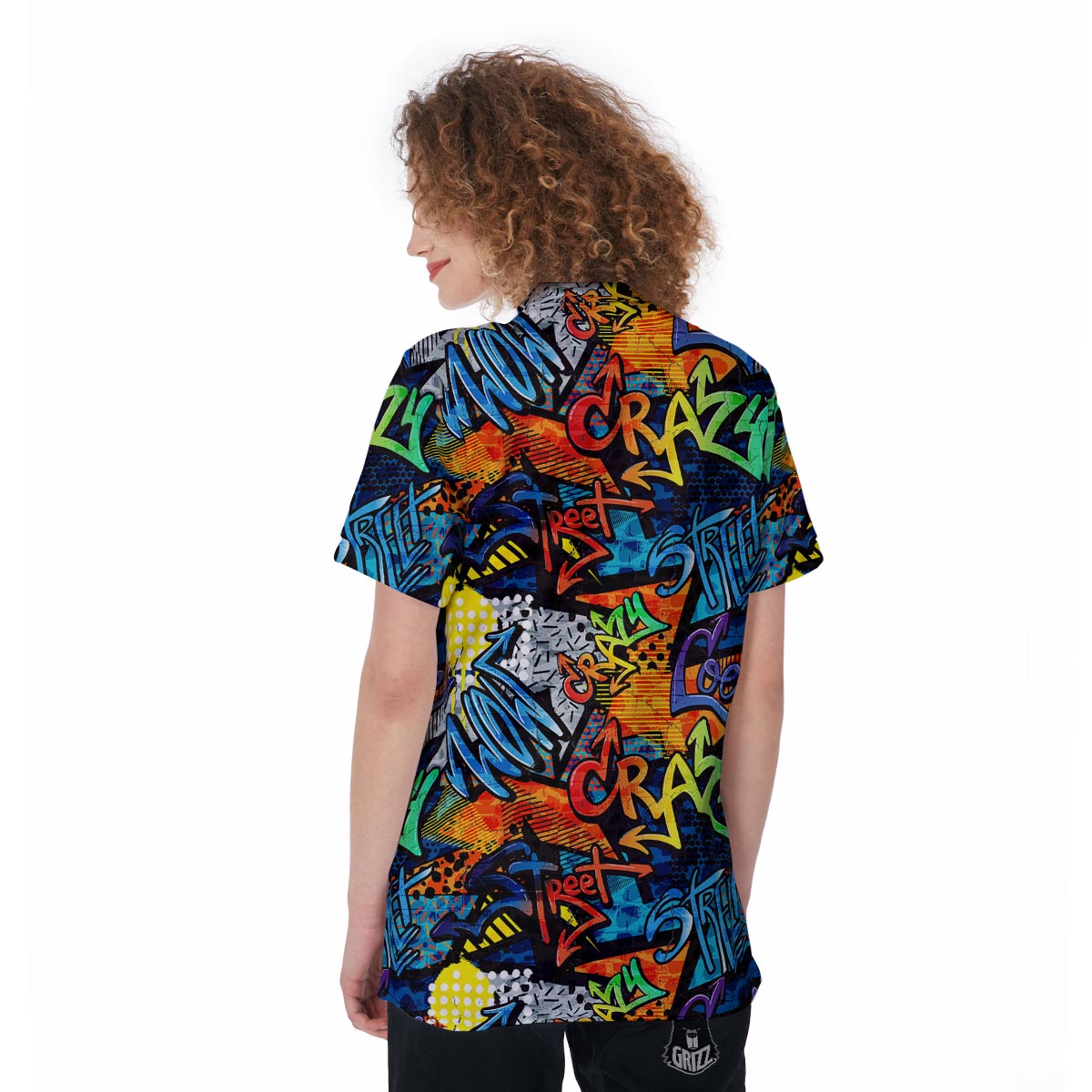 Graffiti Retro Print Pattern Women's Golf Shirts-grizzshop