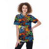 Graffiti Retro Print Pattern Women's Golf Shirts-grizzshop