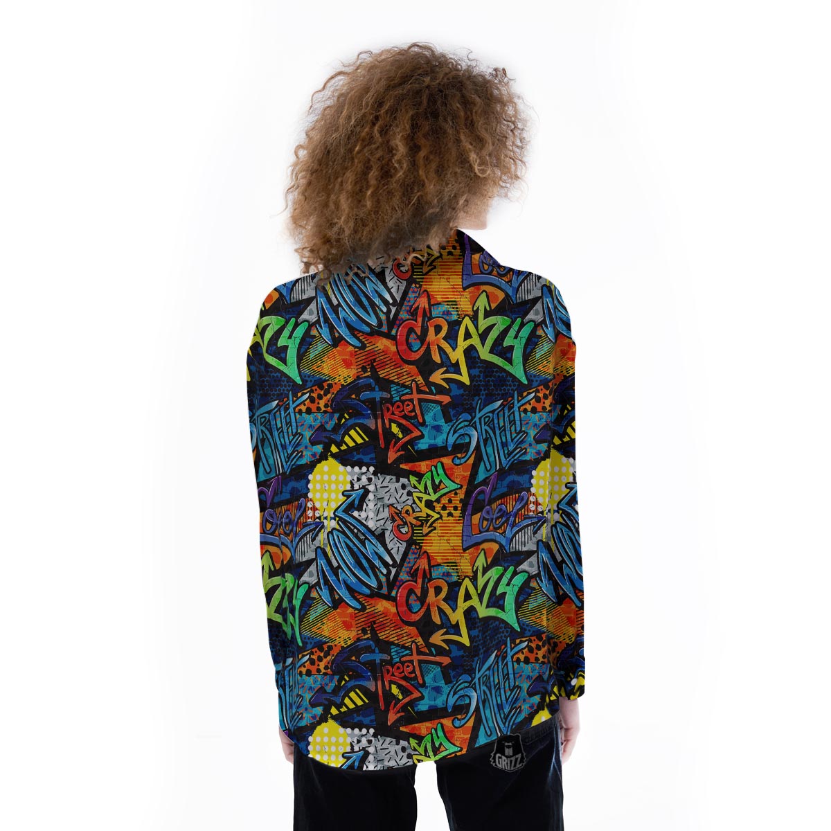 Graffiti Retro Print Pattern Women's Long Sleeve Shirts-grizzshop