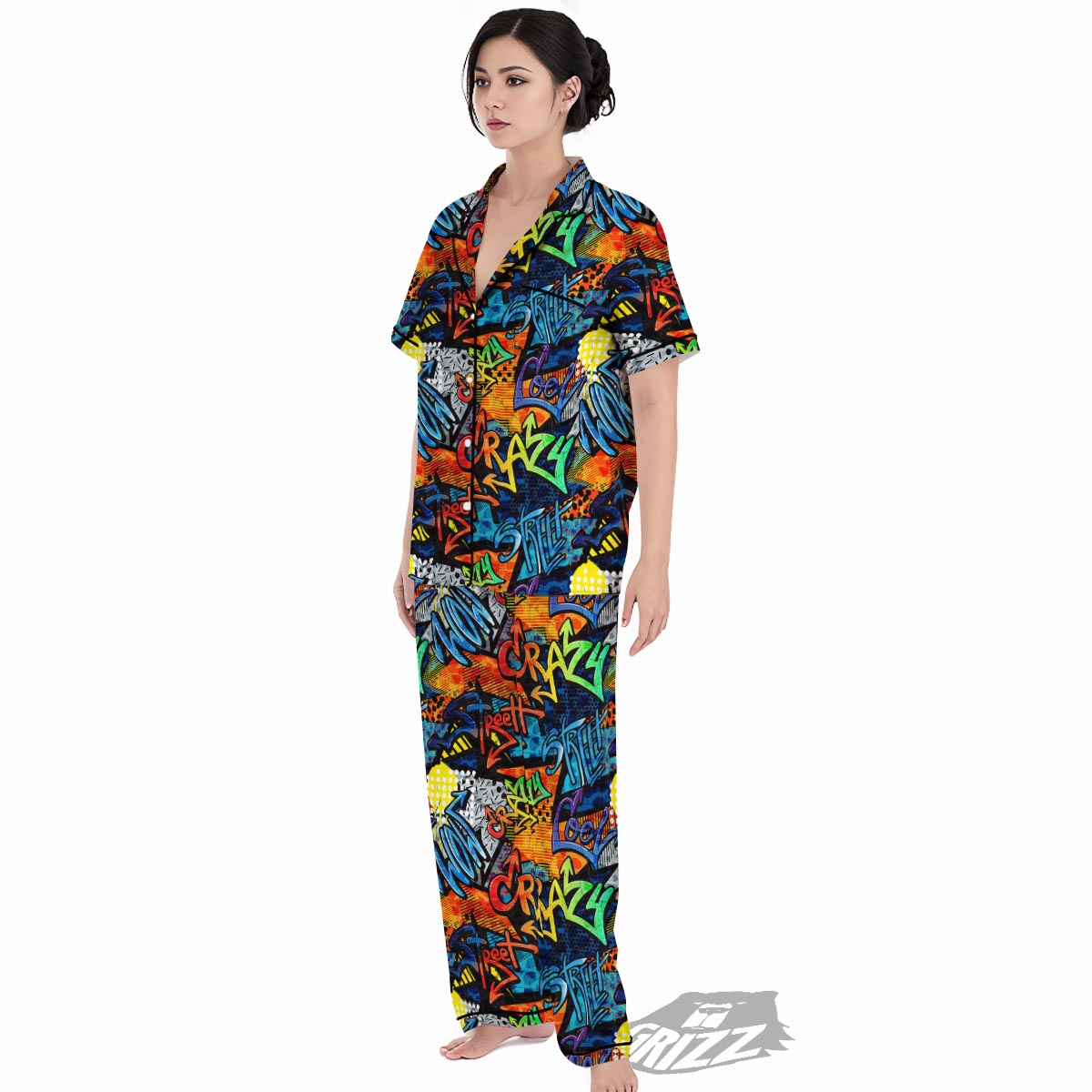 Graffiti Retro Print Pattern Women's Pajamas Set-grizzshop