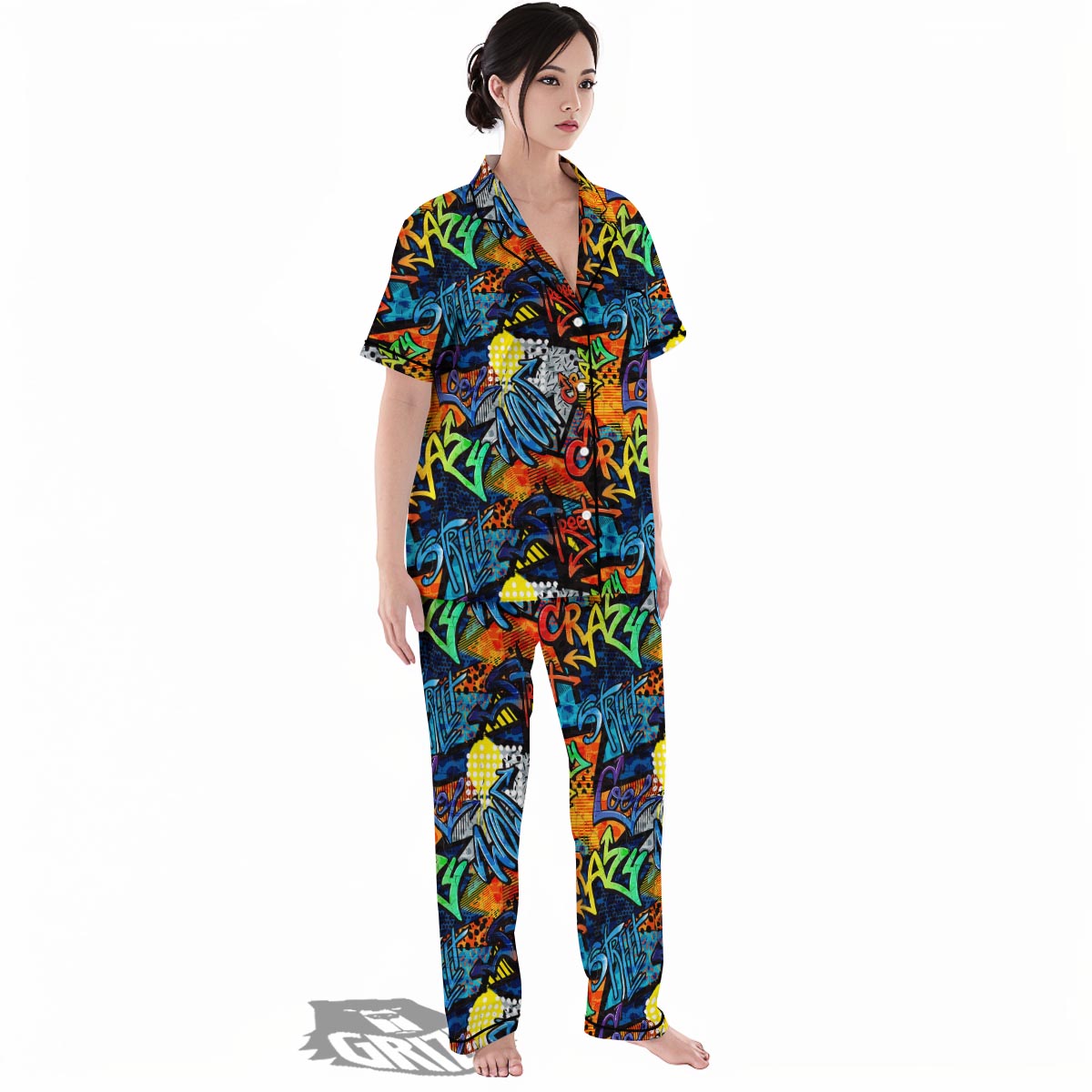 Graffiti Retro Print Pattern Women's Pajamas Set-grizzshop