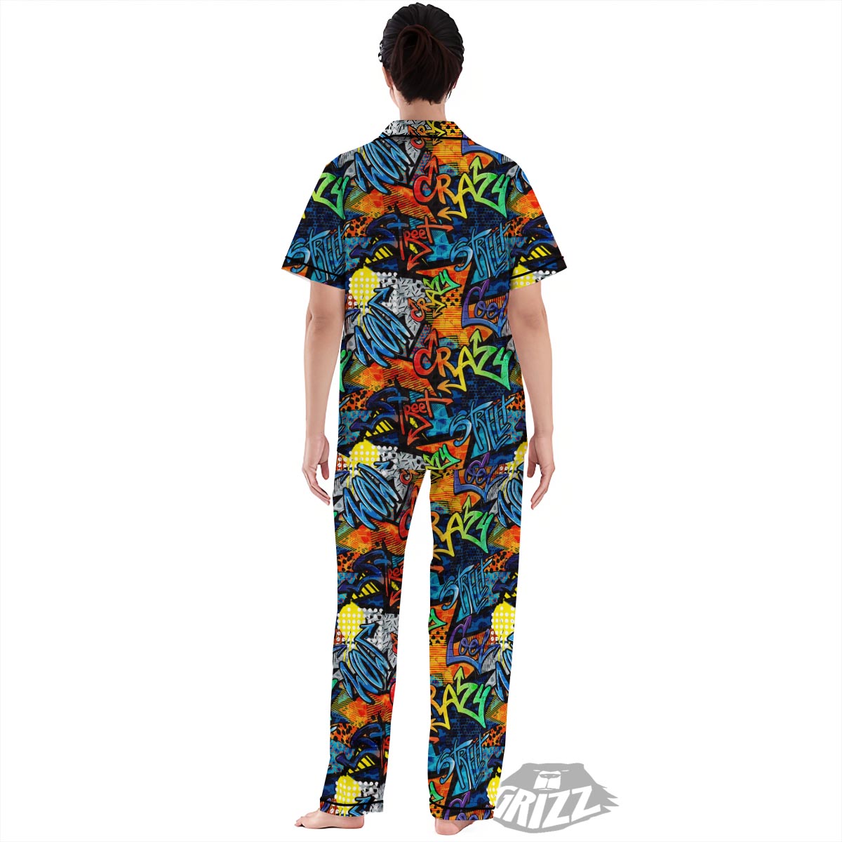 Graffiti Retro Print Pattern Women's Pajamas Set-grizzshop