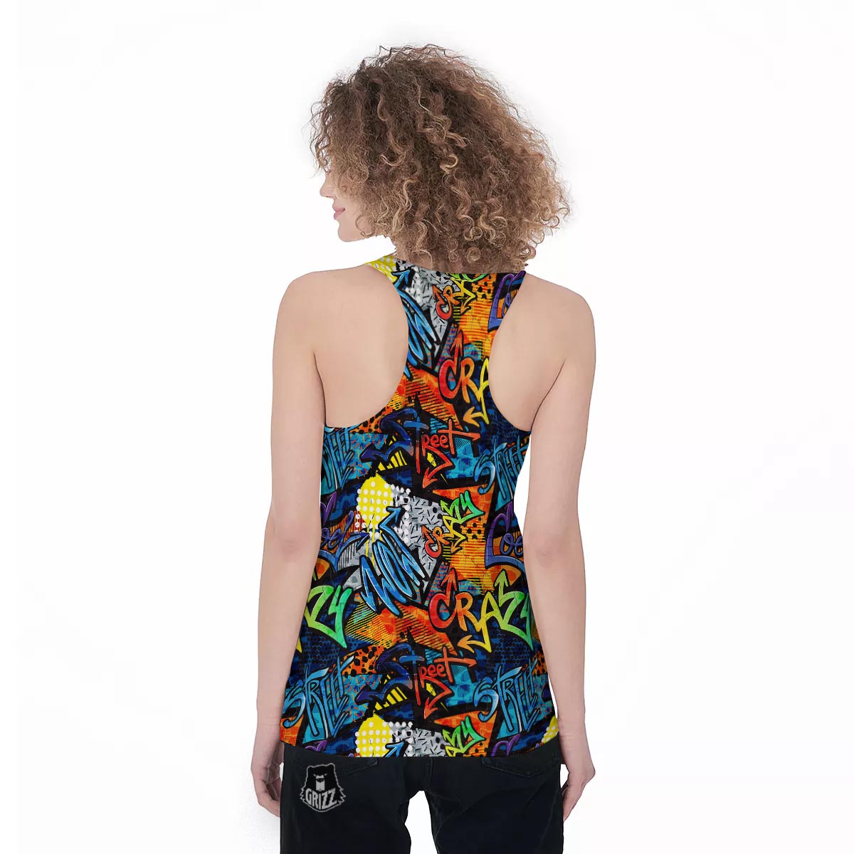 Graffiti Retro Print Pattern Women's Racerback Tank Top-grizzshop