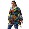 Graffiti Retro Print Pattern Women's Sherpa Jacket-grizzshop