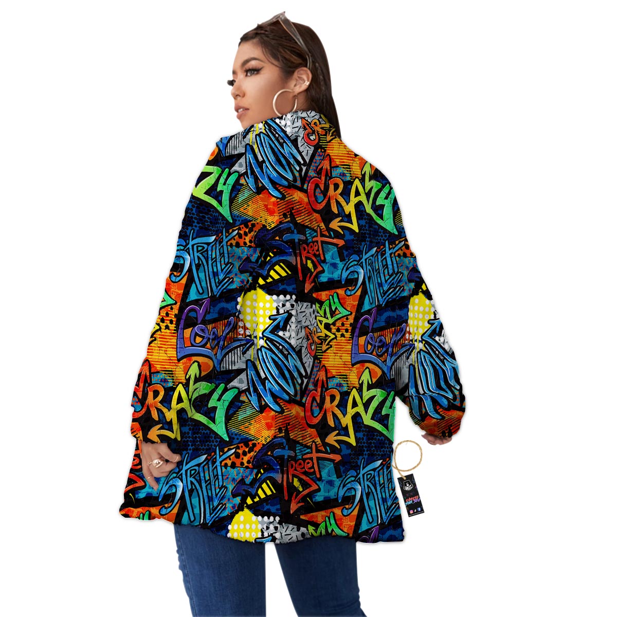 Graffiti Retro Print Pattern Women's Sherpa Jacket-grizzshop