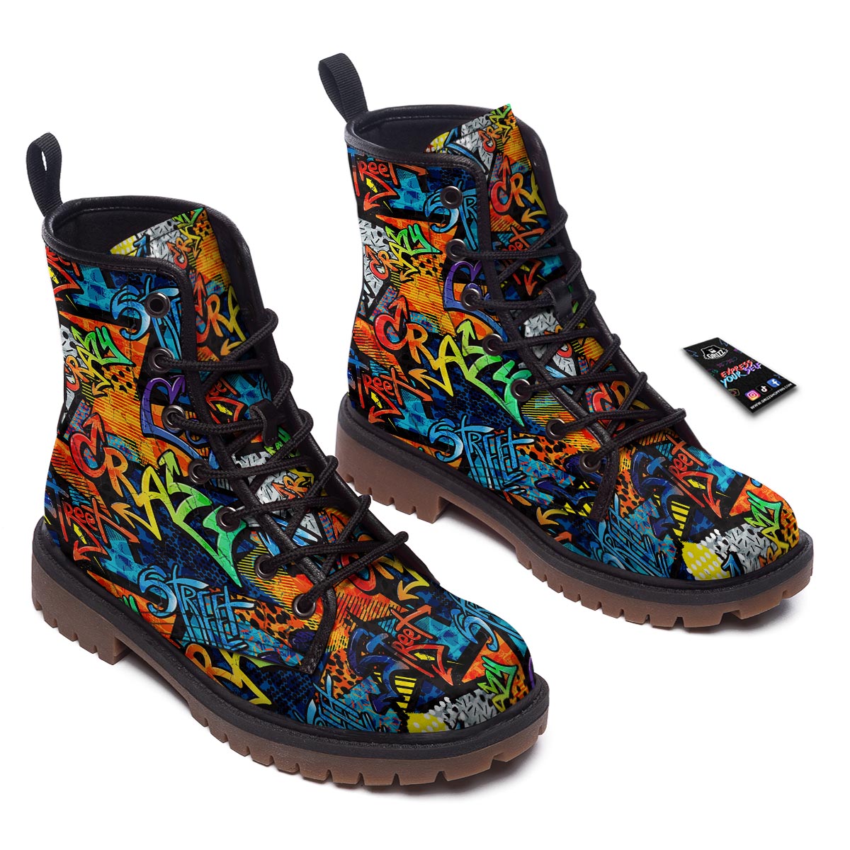 Graffiti Retro Print Pattern Work Boots-grizzshop