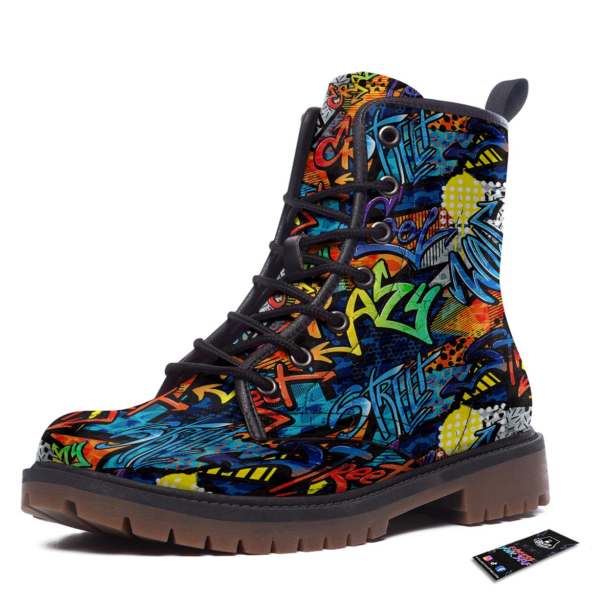 Graffiti Retro Print Pattern Work Boots-grizzshop