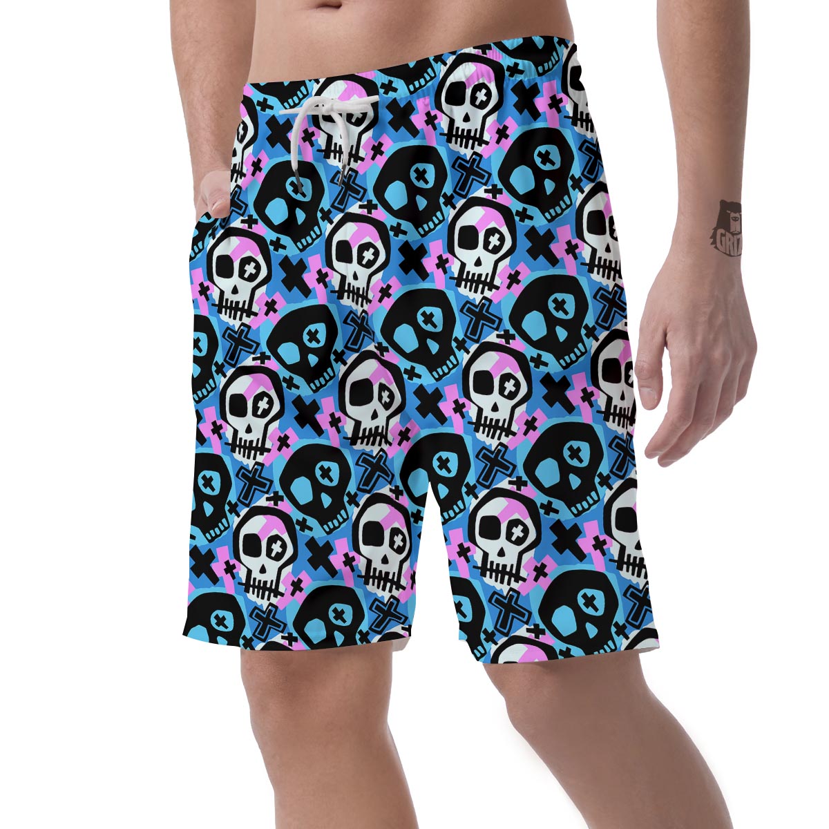 Graffiti Skull Print Men's Shorts-grizzshop