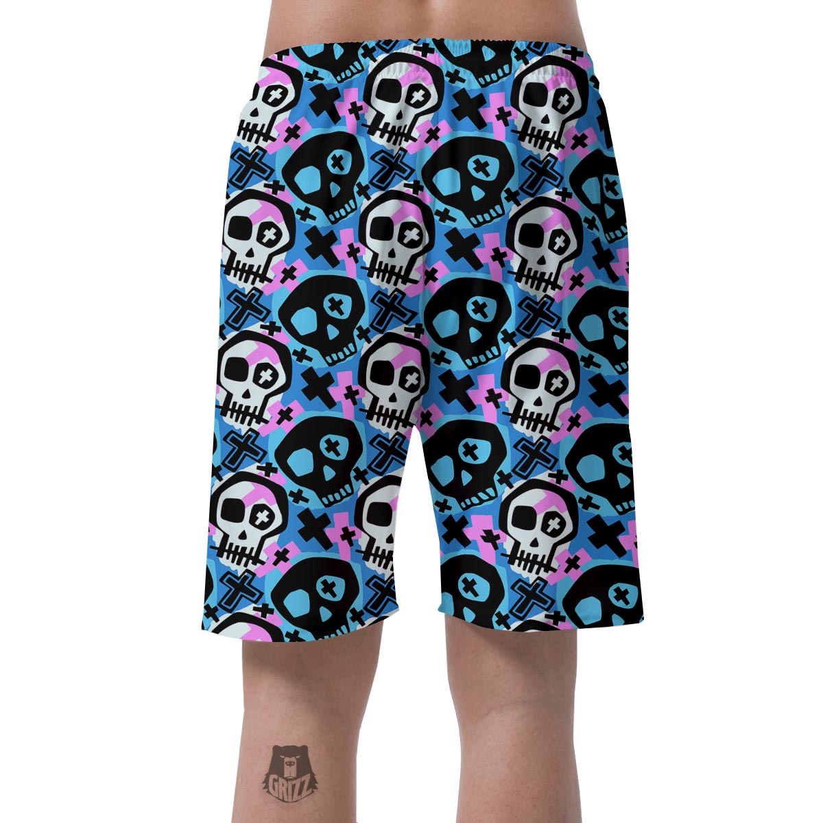 Graffiti Skull Print Men's Shorts-grizzshop