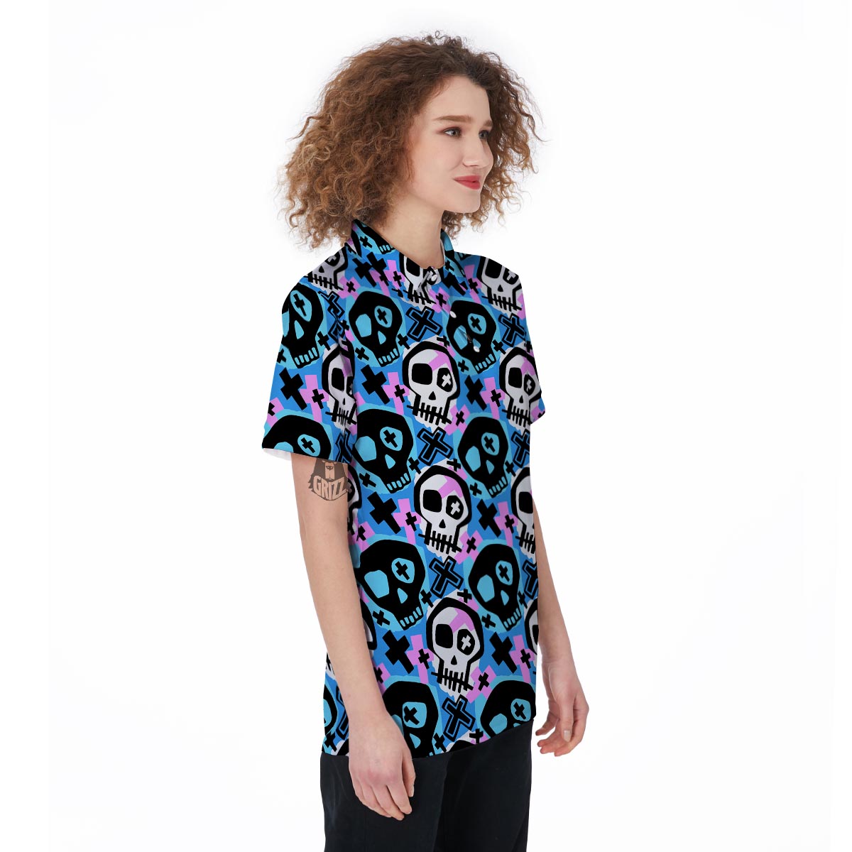 Graffiti Skull Print Women's Golf Shirts-grizzshop