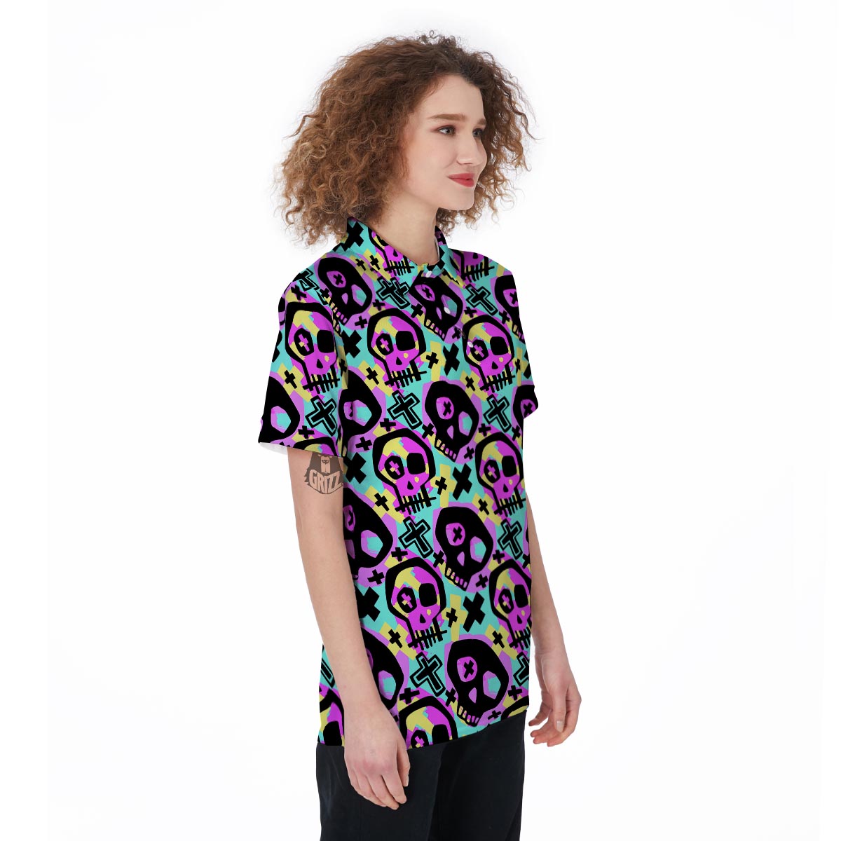 Graffiti Skull Women's Golf Shirts-grizzshop
