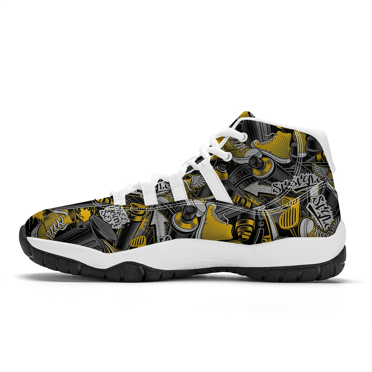 Graffiti Spray Pattern Print White Bball Shoes-grizzshop