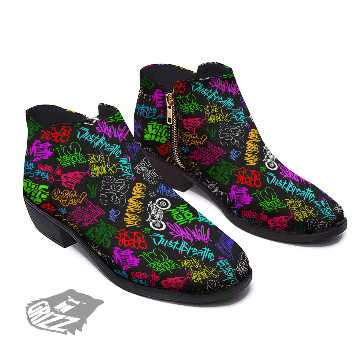 Graffiti Text Colorful Urban Elements Print Pattern Ankle Boots-grizzshop