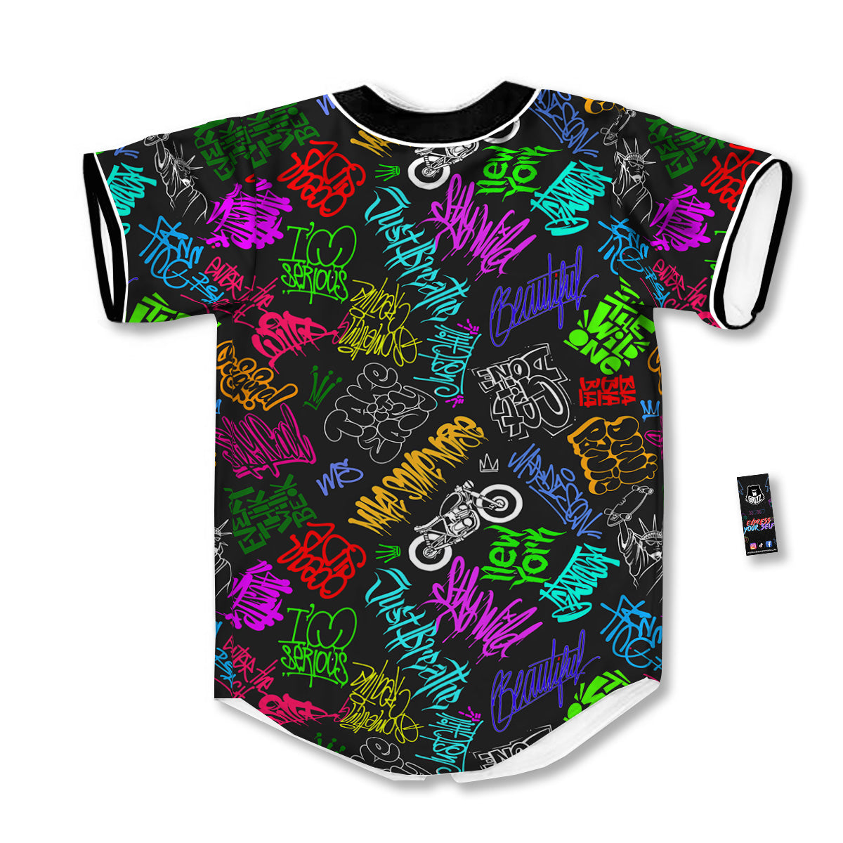 Graffiti Text Colorful Urban Elements Print Pattern Baseball Jersey-grizzshop