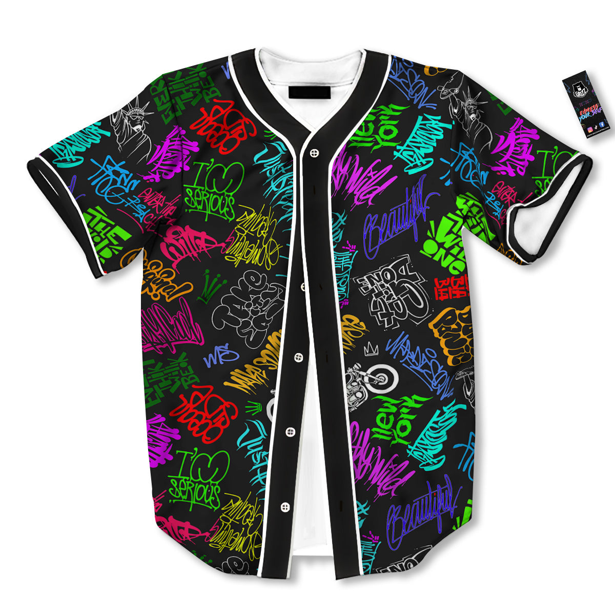 Graffiti Text Colorful Urban Elements Print Pattern Baseball Jersey-grizzshop