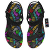 Graffiti Text Colorful Urban Elements Print Pattern Black Open Toe Sandals-grizzshop