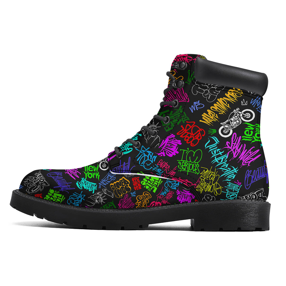 Graffiti Text Colorful Urban Elements Print Pattern Boots-grizzshop