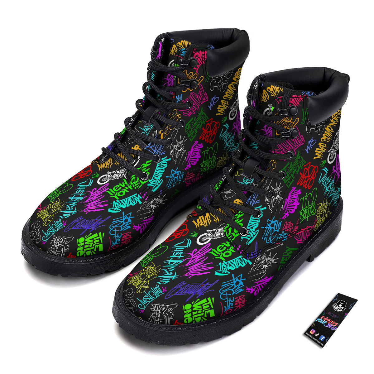 Graffiti Text Colorful Urban Elements Print Pattern Boots-grizzshop