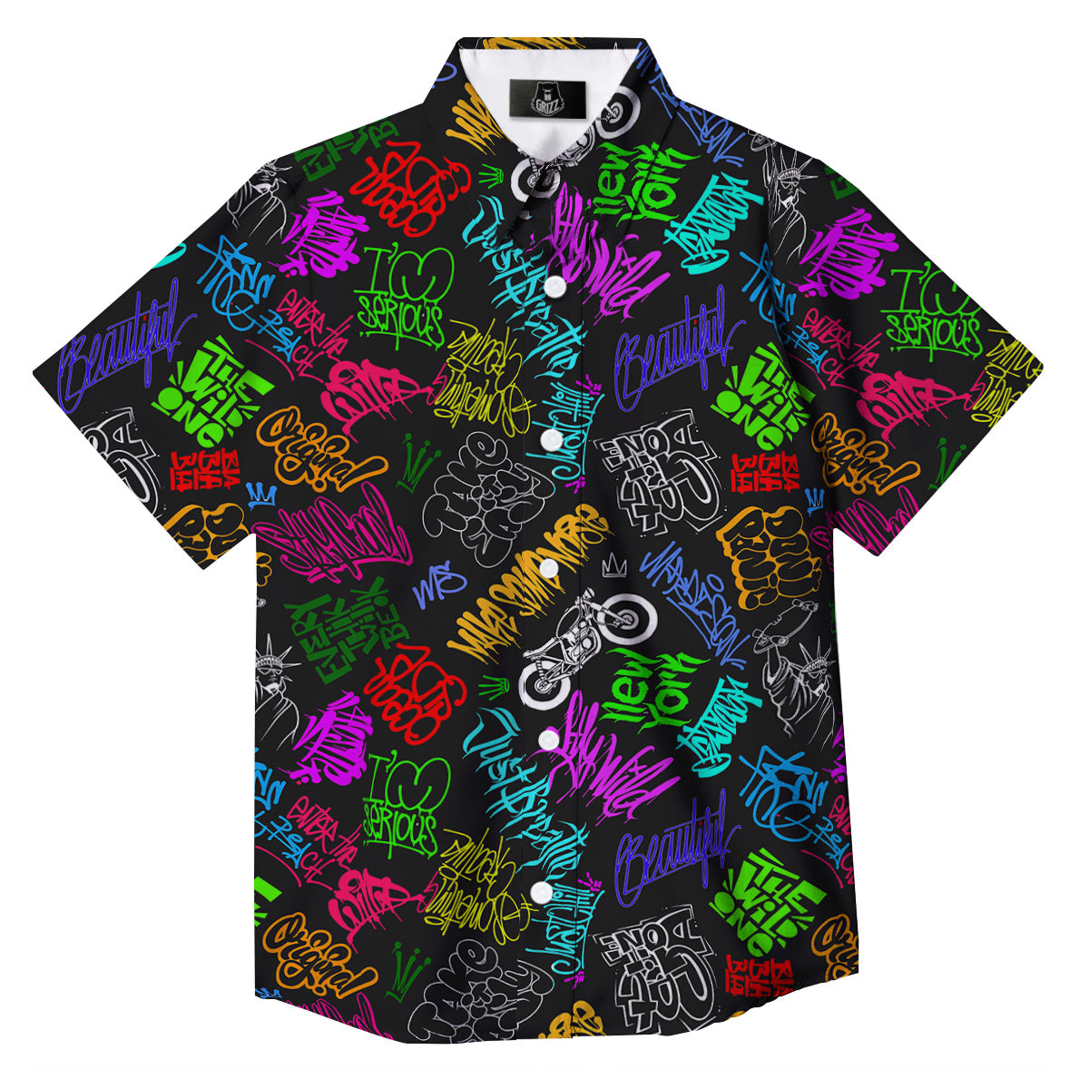 Graffiti Text Colorful Urban Elements Print Pattern Button Up Shirt-grizzshop