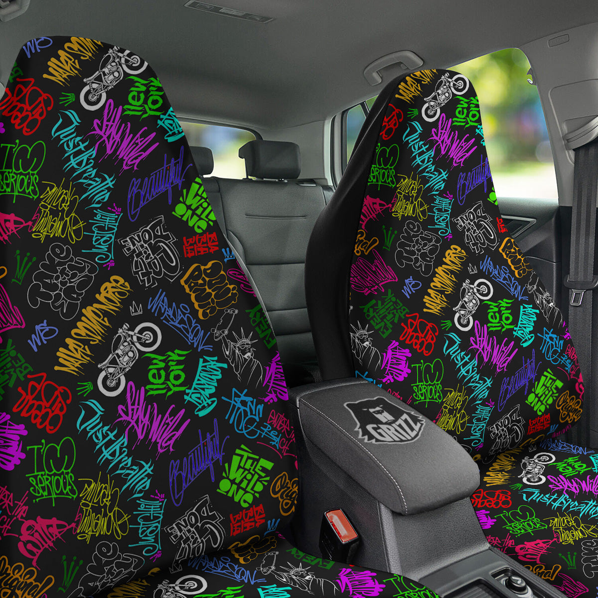 Graffiti Text Colorful Urban Elements Print Pattern Car Seat Covers-grizzshop