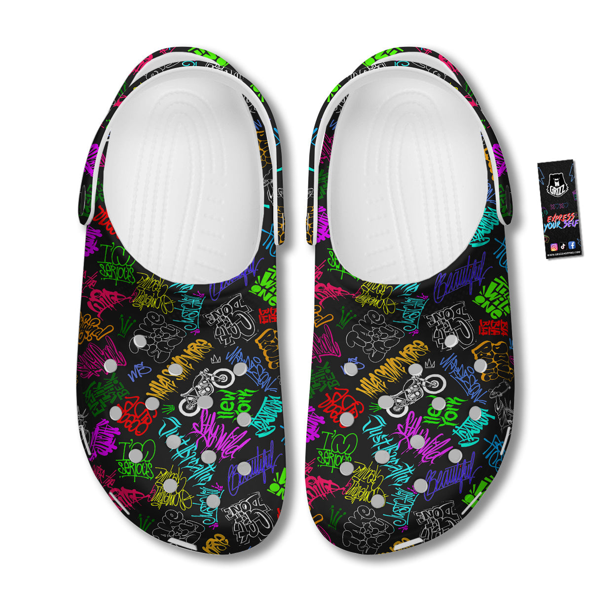 Graffiti Text Colorful Urban Elements Print Pattern Clog-grizzshop