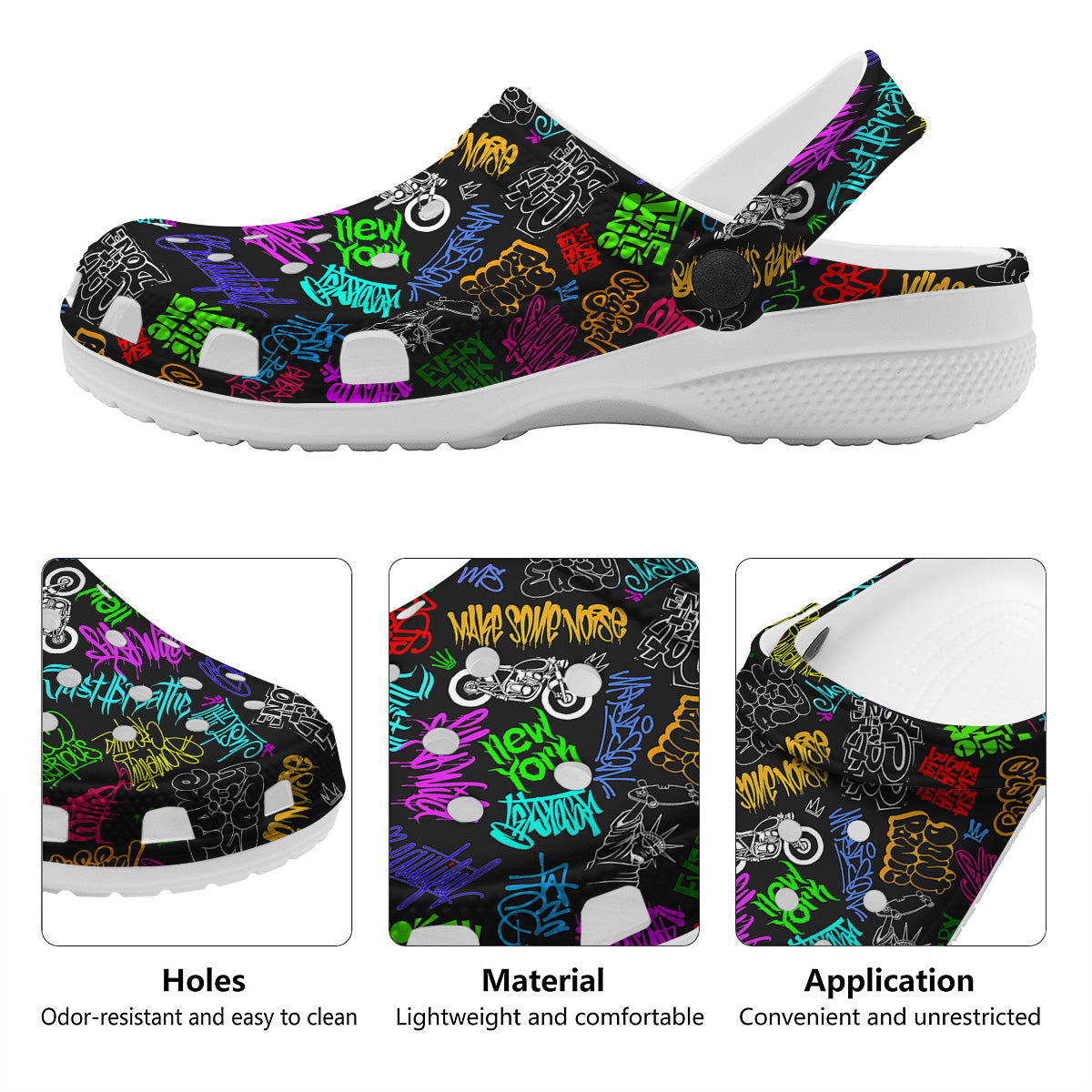 Graffiti Text Colorful Urban Elements Print Pattern Clog-grizzshop