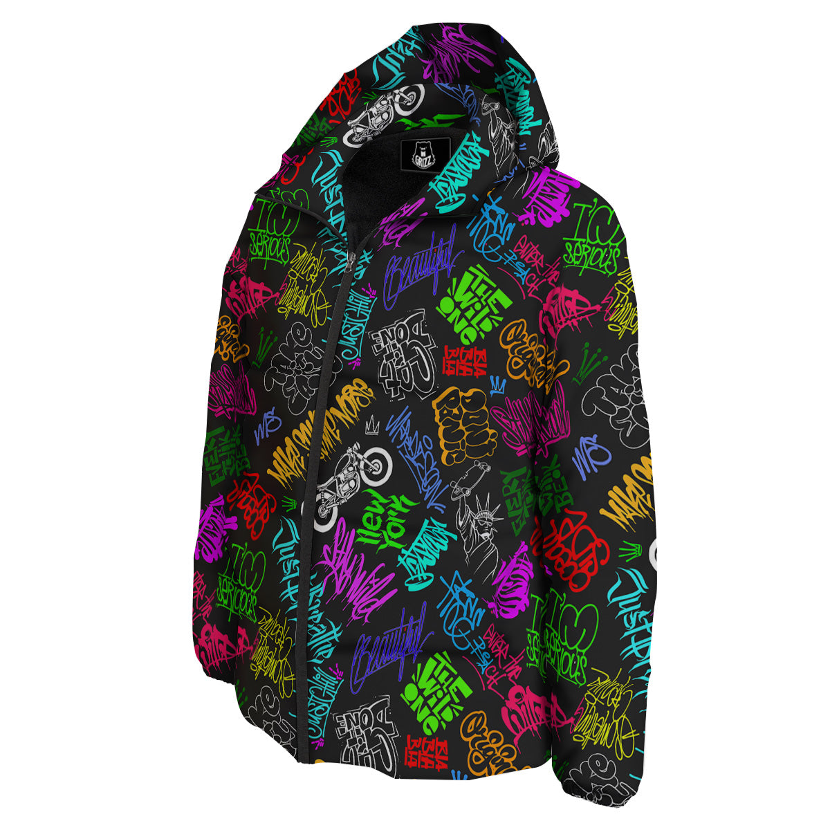 Graffiti Text Colorful Urban Elements Print Pattern Down Jacket-grizzshop