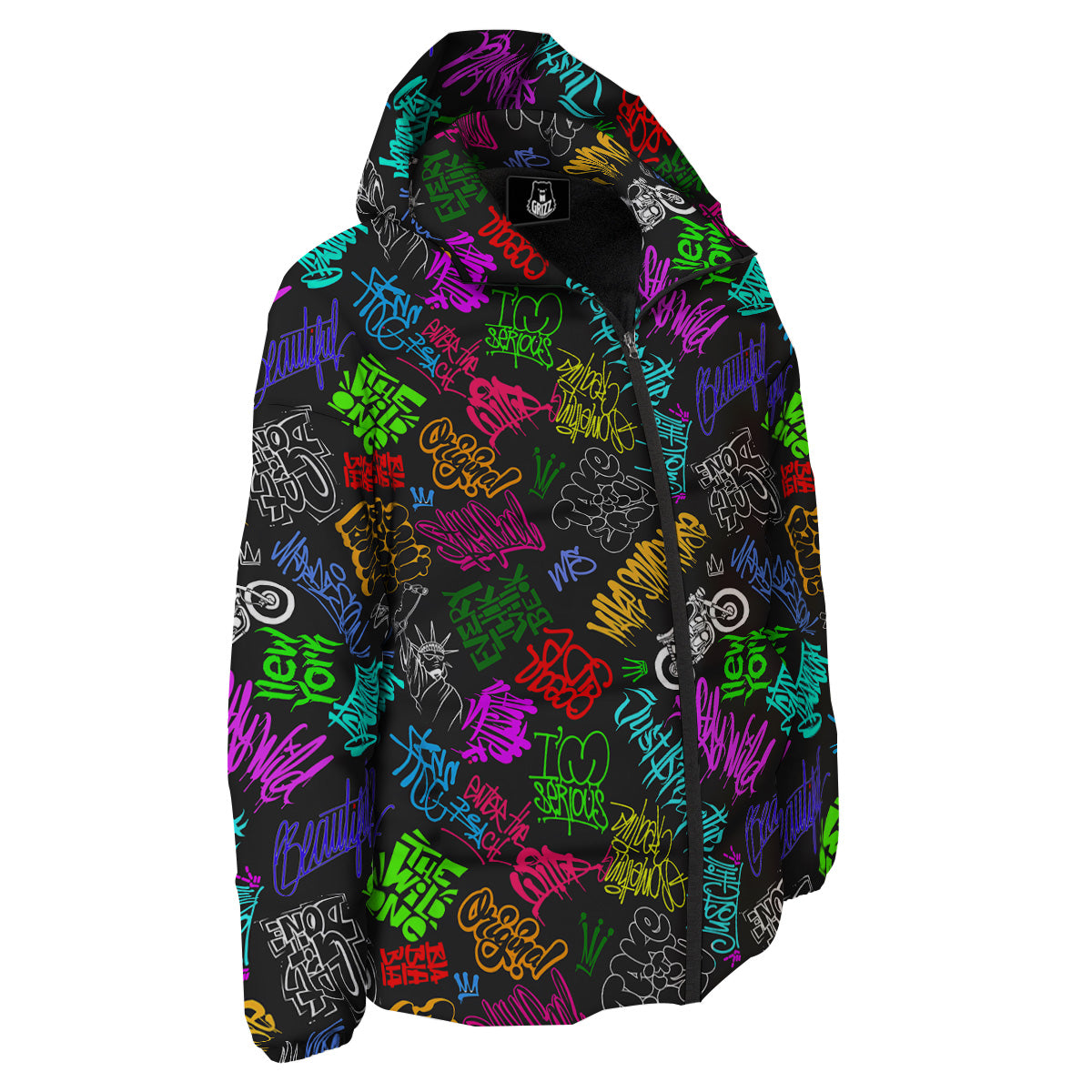 Graffiti Text Colorful Urban Elements Print Pattern Down Jacket-grizzshop