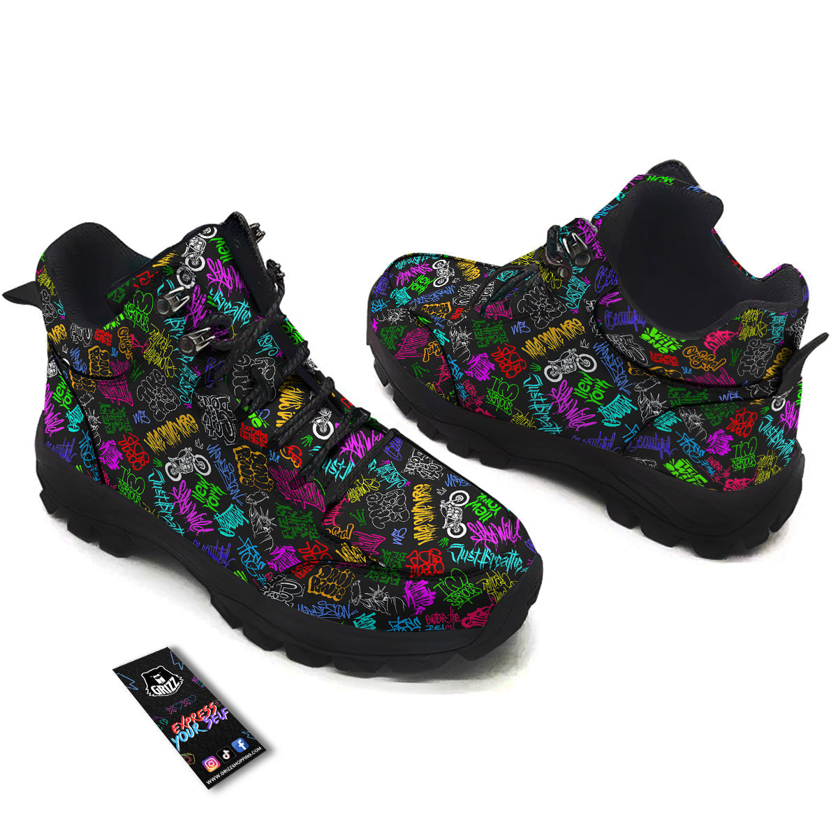 Graffiti Text Colorful Urban Elements Print Pattern Hiking Shoes-grizzshop