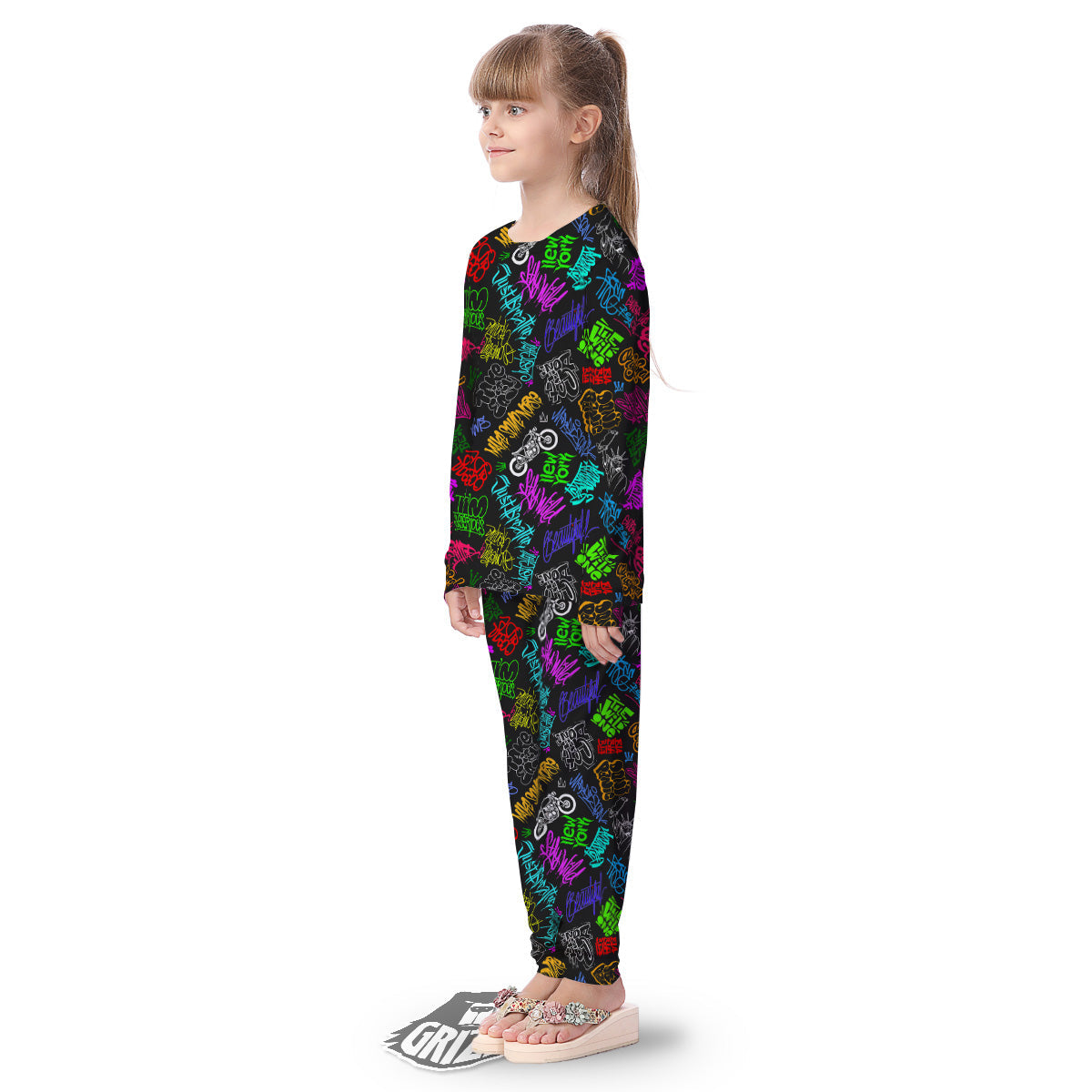 Graffiti Text Colorful Urban Elements Print Pattern Kid's Pajamas-grizzshop