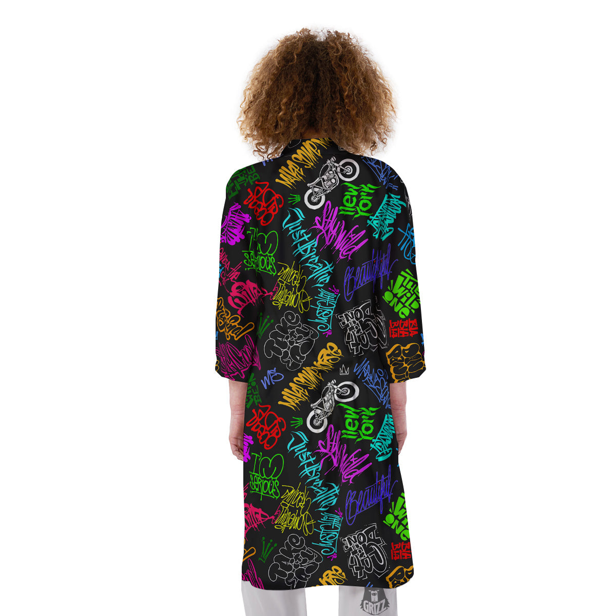 Graffiti Text Colorful Urban Elements Print Pattern Kimono-grizzshop