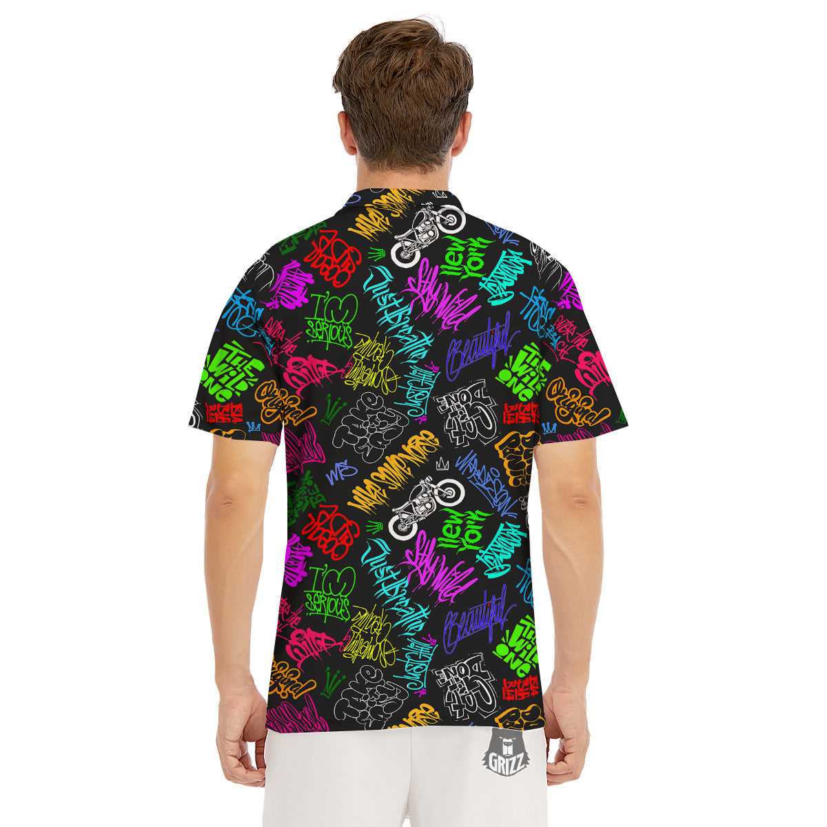 Graffiti Text Colorful Urban Elements Print Pattern Men's Golf Shirts-grizzshop