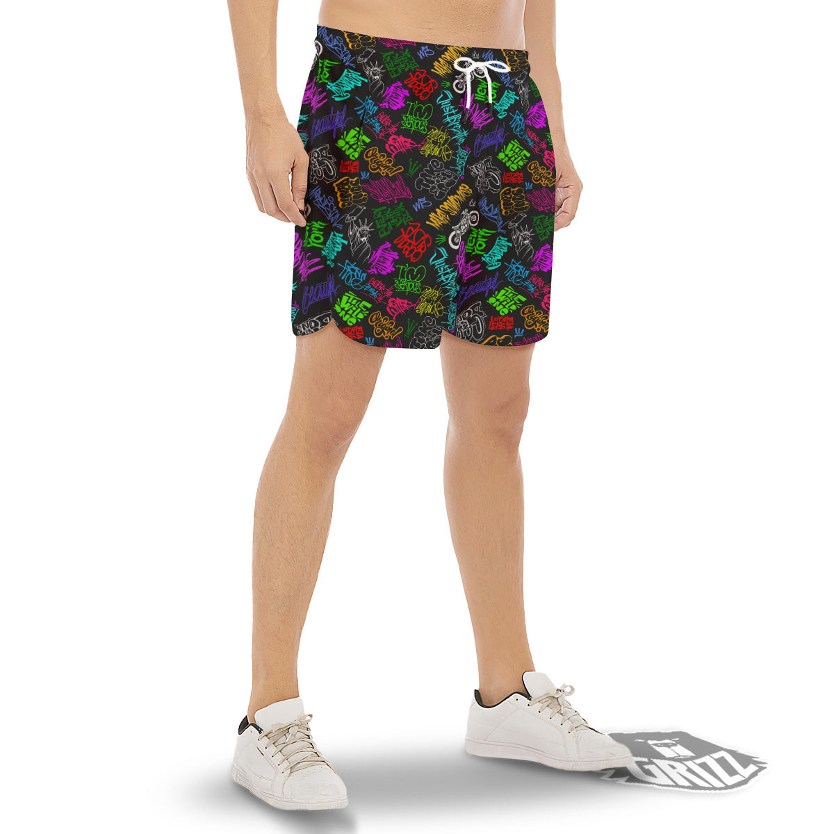 Graffiti Text Colorful Urban Elements Print Pattern Men's Gym Shorts-grizzshop