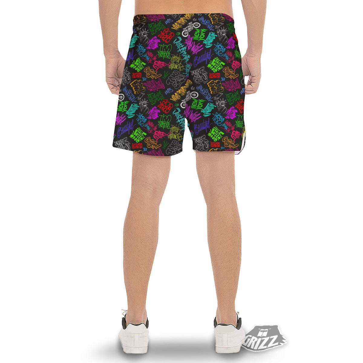 Graffiti Text Colorful Urban Elements Print Pattern Men's Gym Shorts-grizzshop