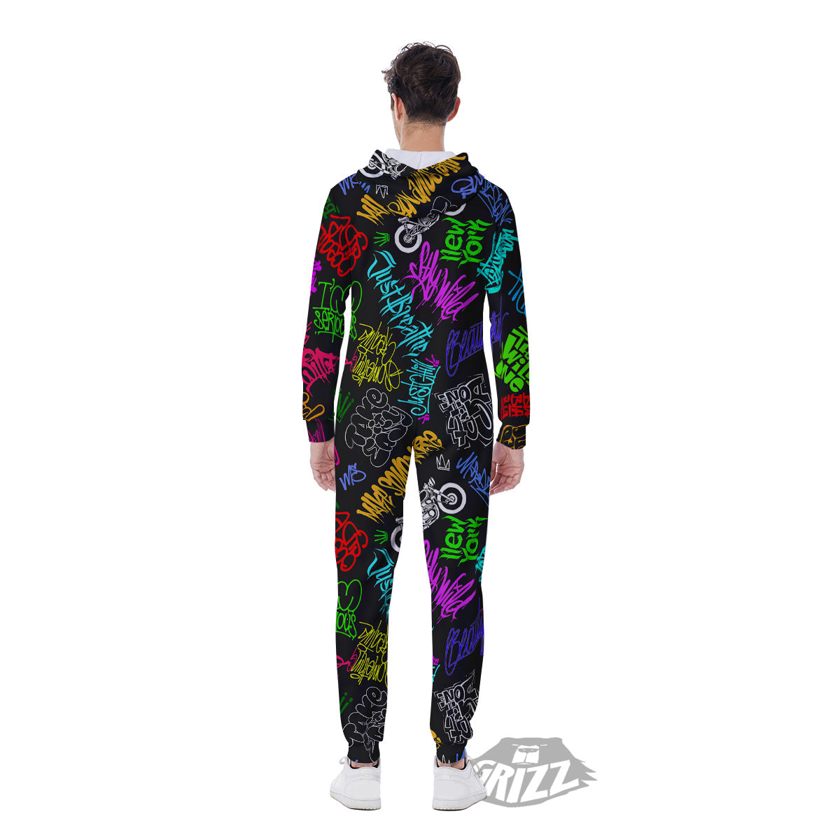 Graffiti Text Colorful Urban Elements Print Pattern Men's Jumpsuit-grizzshop