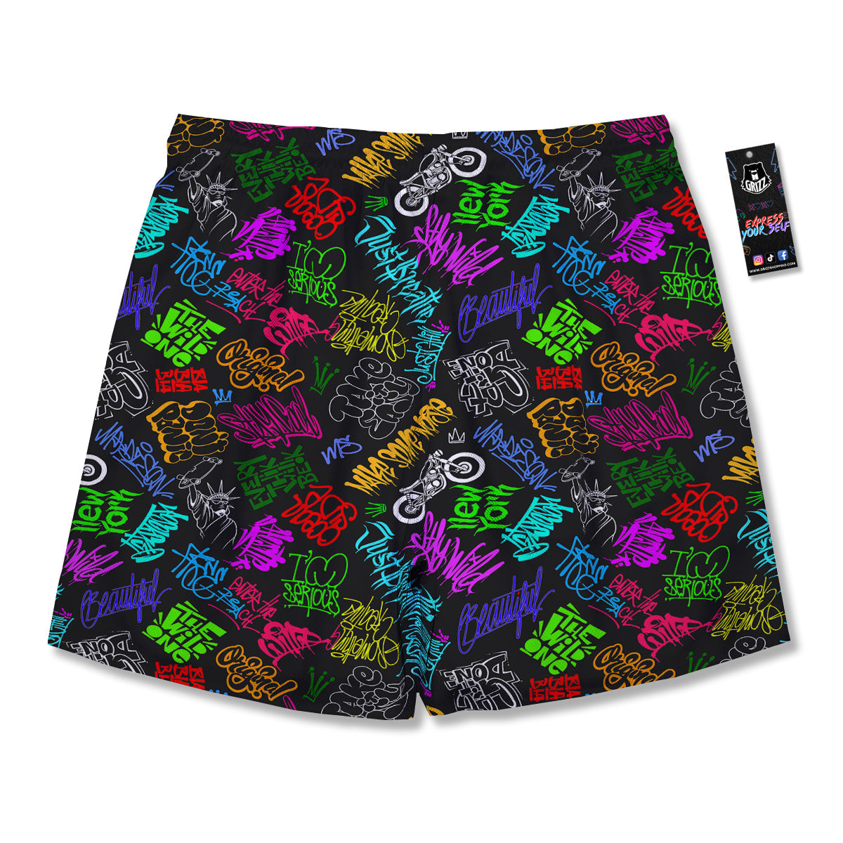 Graffiti Text Colorful Urban Elements Print Pattern Men's Running Shorts-grizzshop