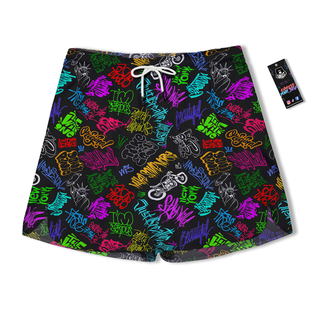 Graffiti Text Colorful Urban Elements Print Pattern Men's Running Shorts-grizzshop