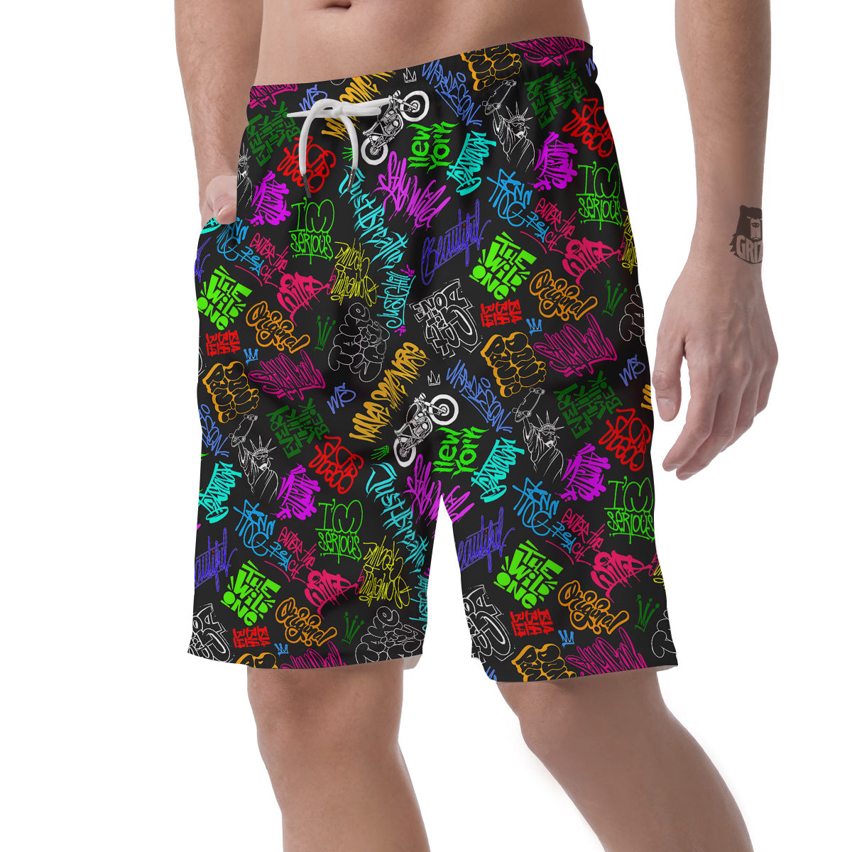 Graffiti Text Colorful Urban Elements Print Pattern Men's Shorts-grizzshop