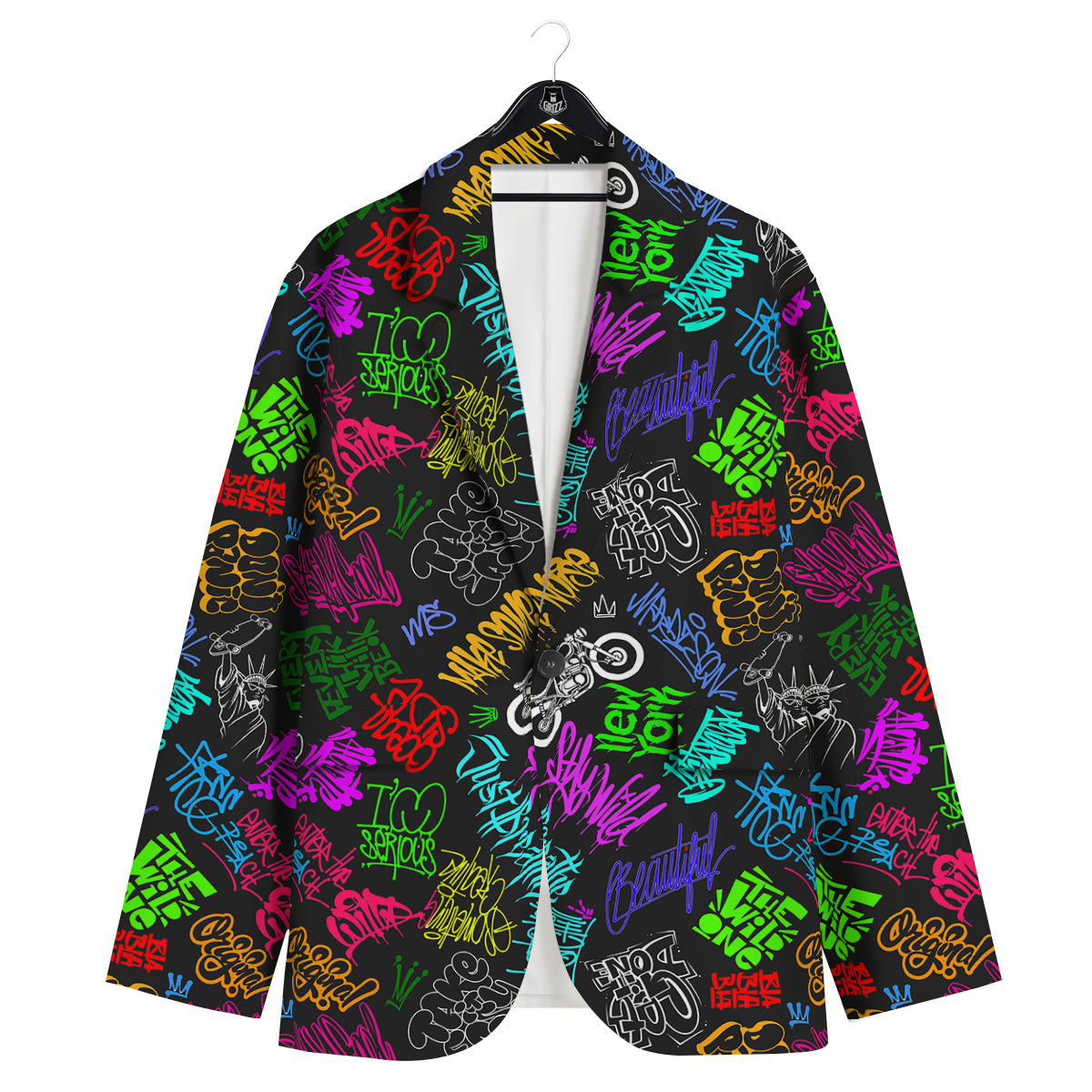 Graffiti Text Colorful Urban Elements Print Pattern Men's Sport Coat-grizzshop